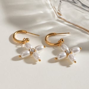 1 pair simple series elegant cross stainless steel  gold plated artificial pearl women earrings set h5